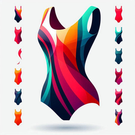 Set of colorful swimsuit icons, abstract design elements. Vector illustrationのイラスト素材