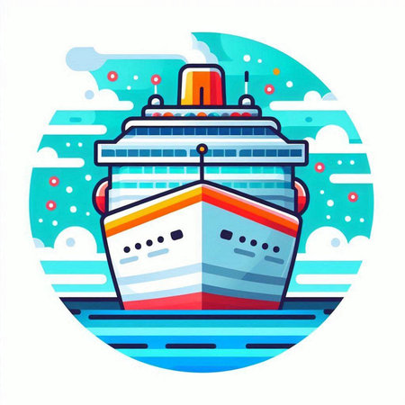Cruise ship in the ocean. Vector illustration in flat style.のイラスト素材