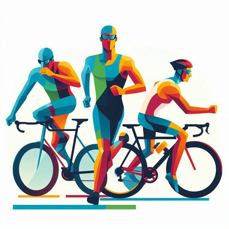 Cyclists. Colorful vector illustration isolated on white background.のイラスト素材