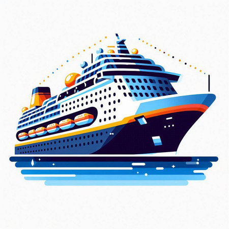 Cruise ship in the sea. Vector illustration in flat style.のイラスト素材