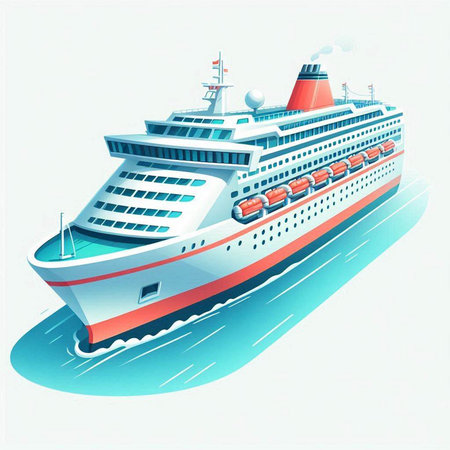 Vector illustration of a cruise ship in the sea. Side view.のイラスト素材