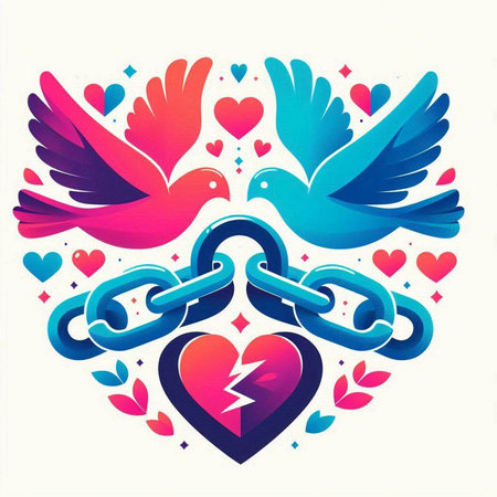 Love and peace concept with doves and chain. Vector illustration.のイラスト素材