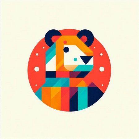 Panda bear geometric illustration in red and blue colors. Contemporary collage.のイラスト素材