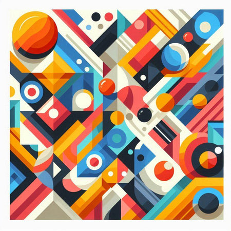 Abstract colorful geometric background with circles, squares and lines. Vector illustrationのイラスト素材