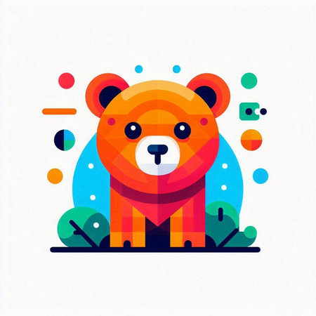 Cute bear with colorful geometric background. Vector illustration in flat style.のイラスト素材