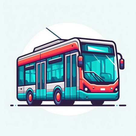 Colorful vector illustration of a city bus on a white background.のイラスト素材