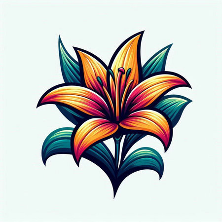 Lily flower isolated on white background. Vector illustration in retro style.のイラスト素材