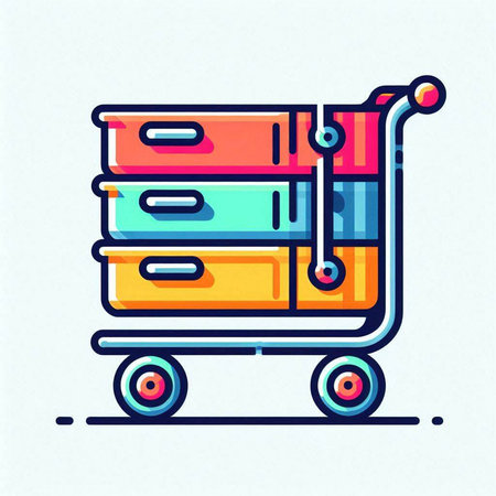 Colorful illustration of a trolley with books. Flat design.のイラスト素材