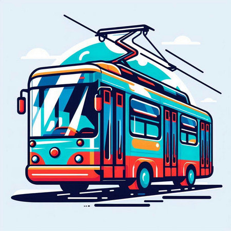 Tram on the background of the blue sky. Vector illustration.のイラスト素材