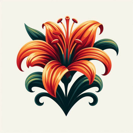 Illustration of a lily flower in the shape of a heartのイラスト素材