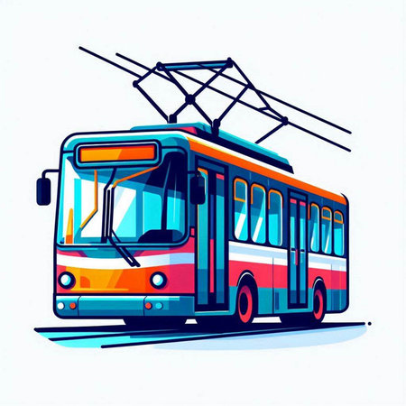 Trolleybus on a white background. Vector illustration in cartoon style.のイラスト素材