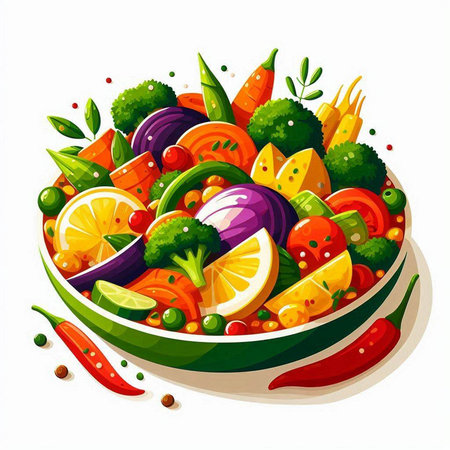 Vegetable salad in a bowl. Vector illustration of vegetable salad.のイラスト素材