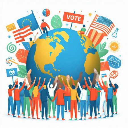 Vector illustration of people around the world. Concept of global communication.のイラスト素材