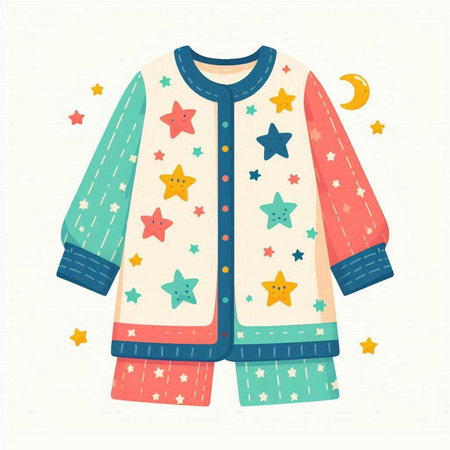Baby clothes vector illustration. Colorful winter clothes with stars and moon.のイラスト素材