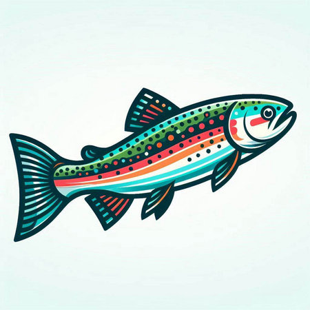 Colorful rainbow trout fish on a light background. Vector illustration.のイラスト素材