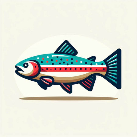 Illustration of a rainbow trout fish in a flat style on a light backgroundのイラスト素材