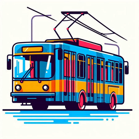 Vector illustration of a trolleybus on a white background. Side view.のイラスト素材