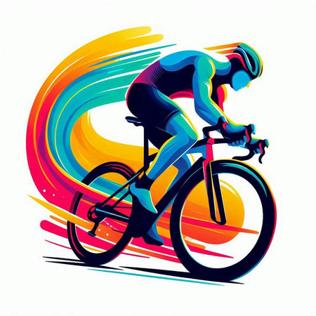 Cyclist Riding a Bike on Colorful Abstract Background Vector Illustrationのイラスト素材