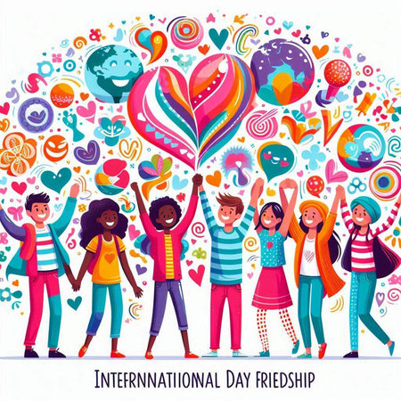 International Day of Charity. Group of diverse people holding hands. Vector illustration.のイラスト素材