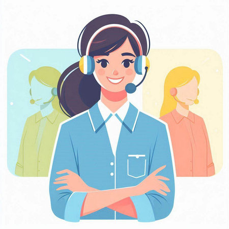 Call center operator with headset. Customer support service. Vector illustration.のイラスト素材
