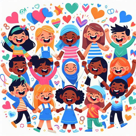 Happy children with different nationalities and nationalities. Vector illustration.のイラスト素材