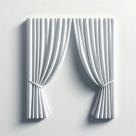 White curtains on a white wall. 3D illustration. 3D renderingのイラスト素材