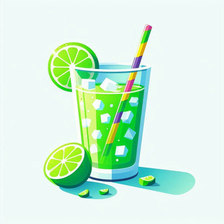 Cocktail with lime and ice on a light background. Vector illustration.のイラスト素材