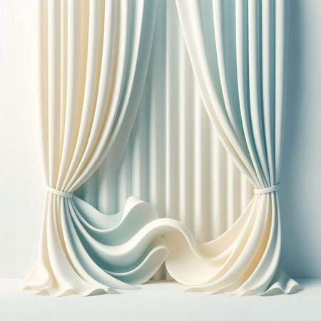 Curtain on white wall background. 3d render illustration mock upのイラスト素材
