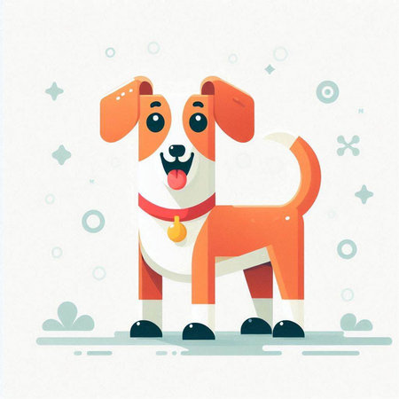 Cute cartoon dog vector illustration on white background with geometric elements.のイラスト素材