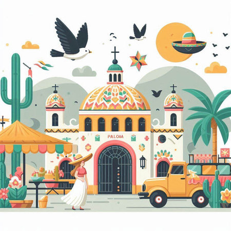 Vector illustration of Cinco de Mayo celebration in Mexico city.のイラスト素材