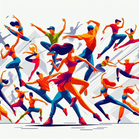 Group of dancing people. Vector illustration in a flat style. Cartoon characters.のイラスト素材