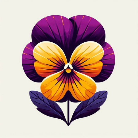Illustration of colorful pansy flower in retro style on white backgroundのイラスト素材