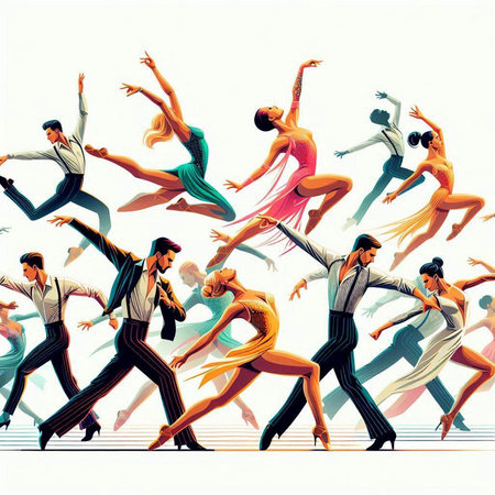 Dancing people. Group of dancing young people. Vector illustration.のイラスト素材