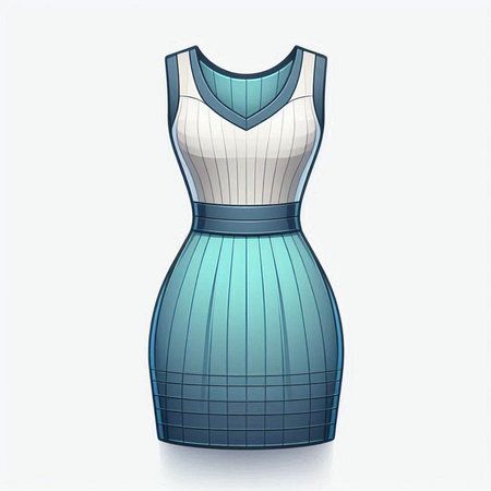 Illustration of a blue dress on a white background with reflection.のイラスト素材