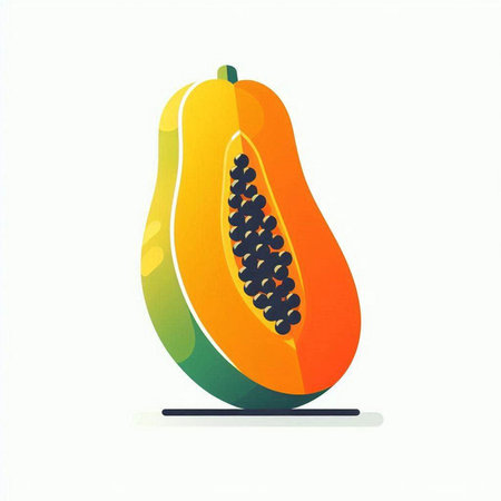 Papaya fruit on a white background. Vector illustration in flat style.のイラスト素材