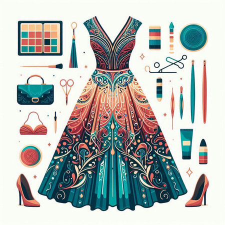 Dress and accessories. Set of clothes and accessories. Vector illustration.のイラスト素材