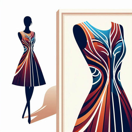 Fashion illustration of a woman in a dress. Vector illustration.のイラスト素材