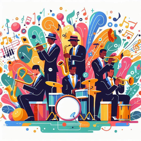 Musicians playing musical instruments. Vector illustration in flat cartoon style.のイラスト素材