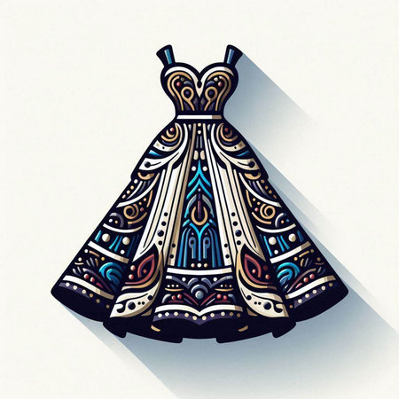 Illustration of a beautiful wedding dress in tribal style with long shadowのイラスト素材