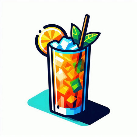 Cocktail with orange and ice cubes. Isometric vector illustration.のイラスト素材