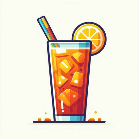 Cocktail with ice cubes and straws. Vector illustration.のイラスト素材