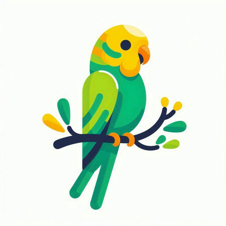 Parrot on a branch isolated on white background. Vector illustration.のイラスト素材