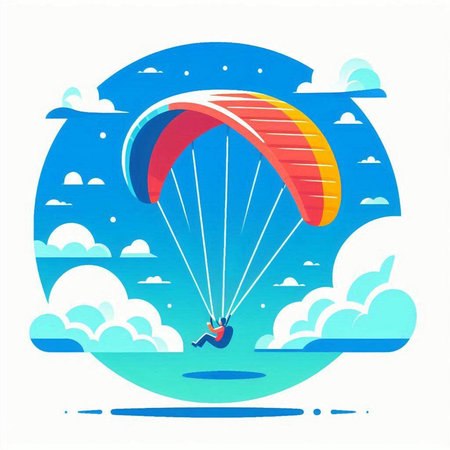 Paraglider flying in the blue sky. Vector illustration.のイラスト素材