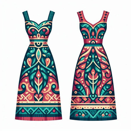 Dress design with tribal ethnic pattern. Vector illustration for your designのイラスト素材