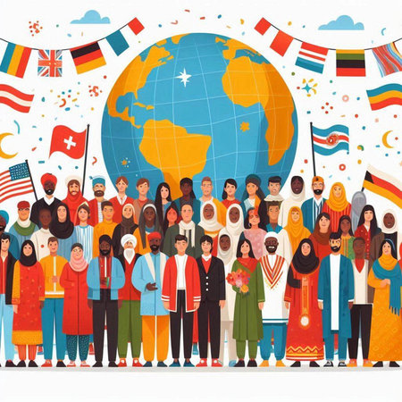 People of different nationalities and religions around the globe. Vector illustrationのイラスト素材
