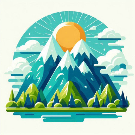 Mountain landscape. Landscape with mountains and sun. Vector illustration.のイラスト素材