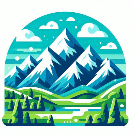 Mountains and river in the flat style. Mountain landscape. Vector illustration.のイラスト素材