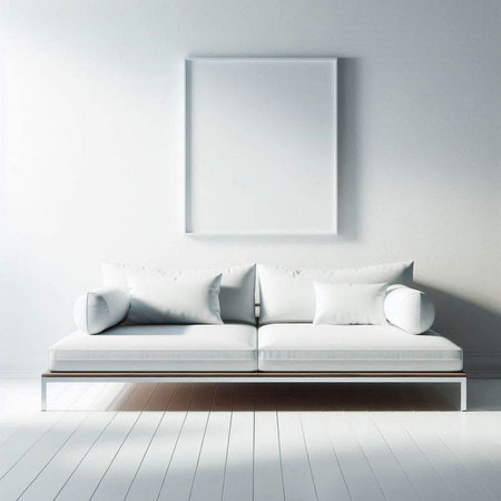 Interior design modern bright room with white sofa 3d Illustrationのイラスト素材