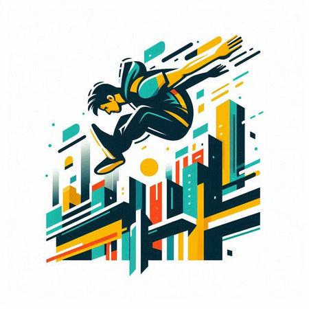 Vector illustration of a man jumping in the air. Sport concept.のイラスト素材
