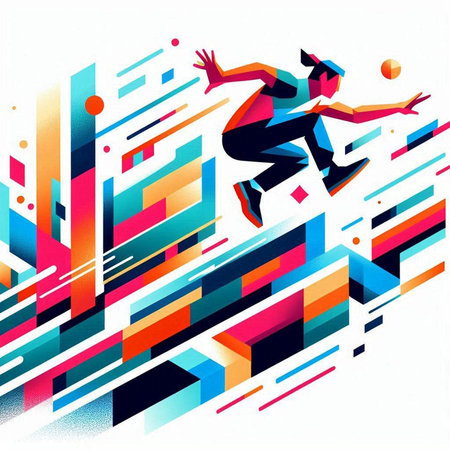 Abstract sport background with jumping man. Vector illustration. Eps 10.のイラスト素材